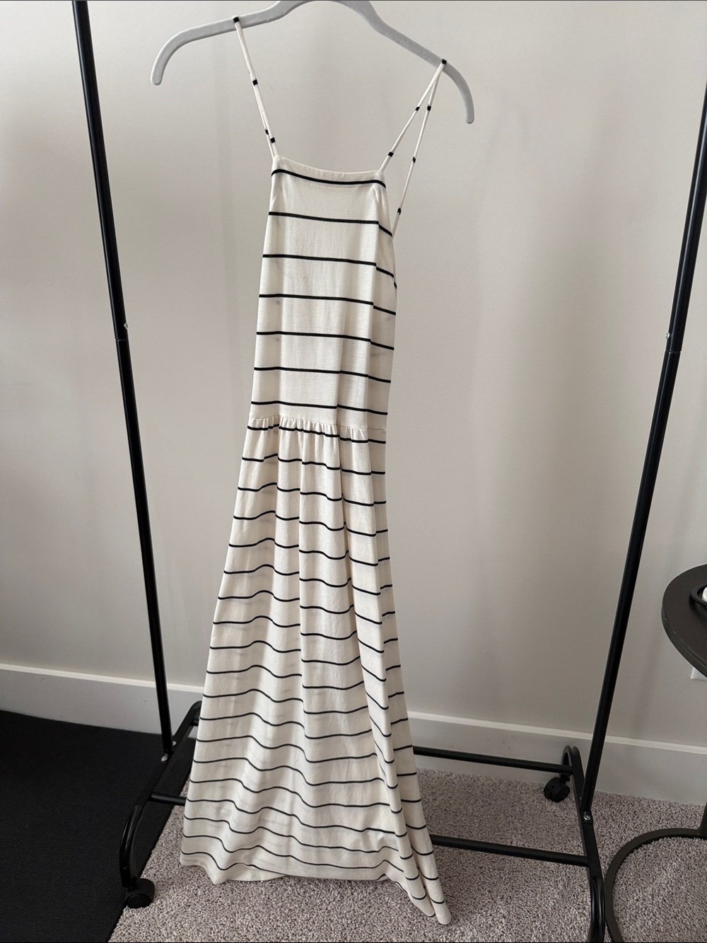LOFT LOU & GREY Striped Cream and Black Spaghetti‑Strap Maxi Dress